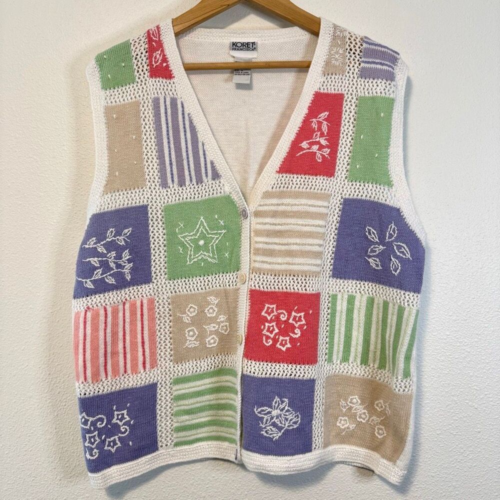 Vintage Koret Patchwork Embroidered Cottagecore Vest‎ Size XL